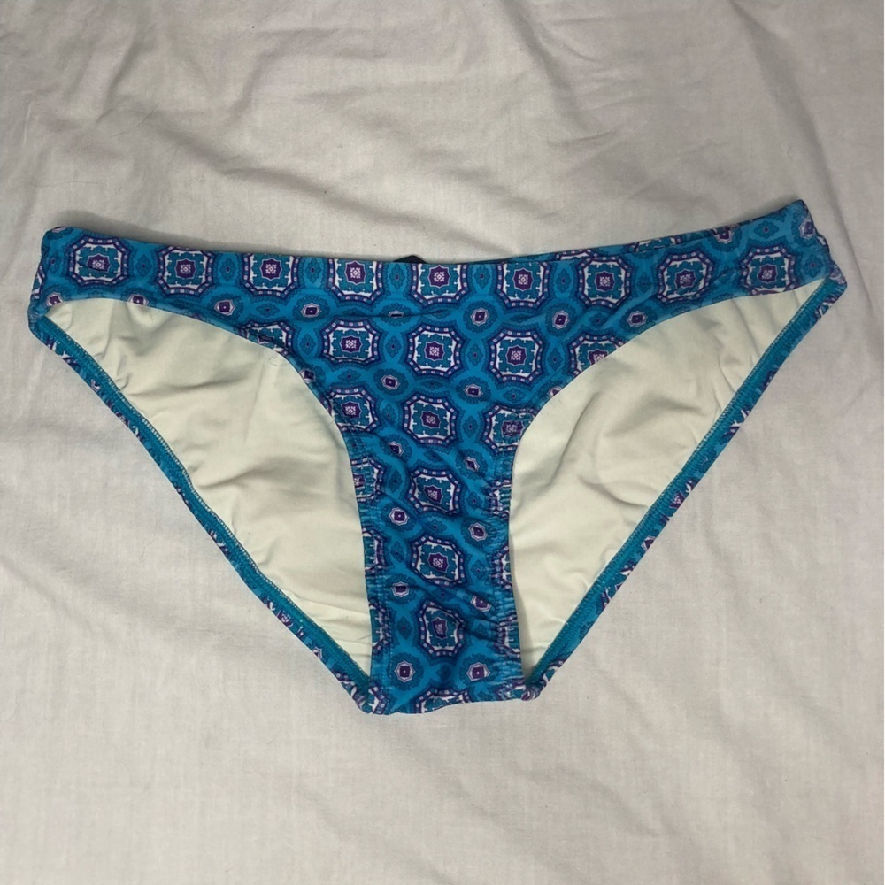 EQ Viva Blue Patterned Drawstring Bikini Bottoms Athletic Swim Training Large